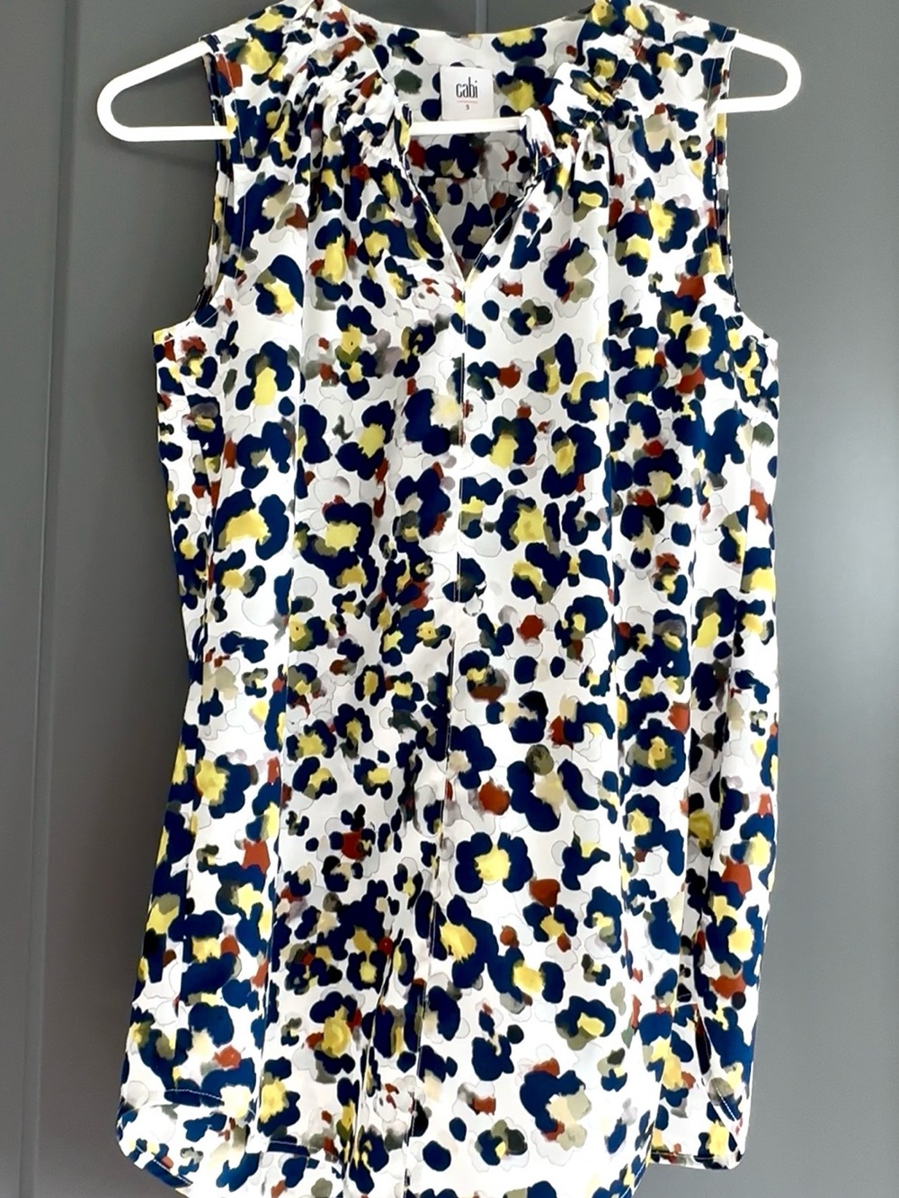 CAbi White Multi Painted Spot Sleeveless Top